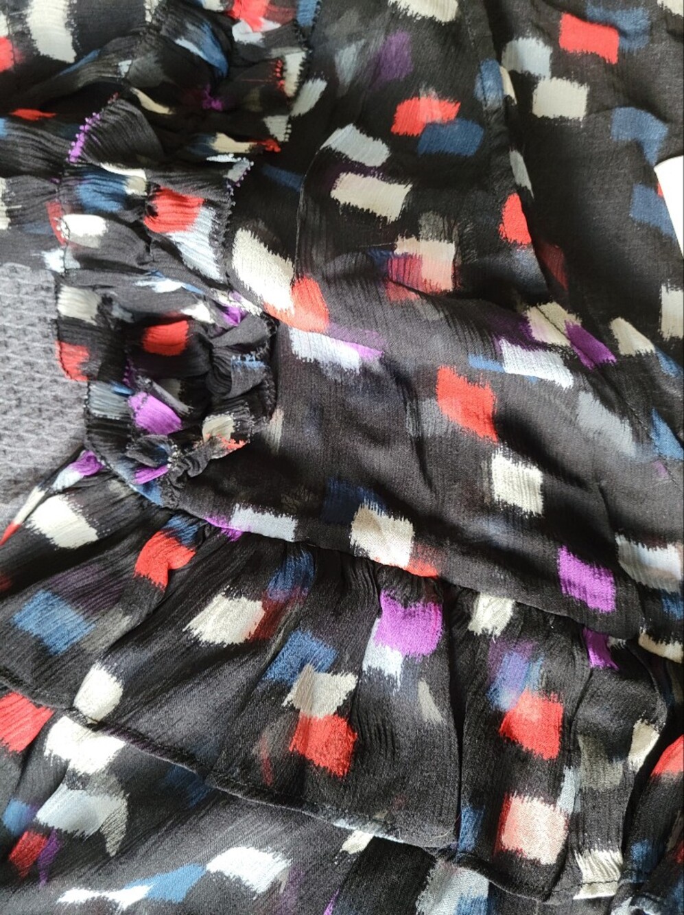 Joie Black Silk Abstract Squares Wrap Blouse - Picture 9 of 12